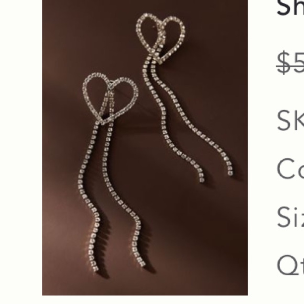 Shashi Crystal Elegant Silver Heart Rhinestone Earrings